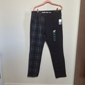Hot Topic Men's Grey And Black Plaid Split Leg Skinny Jeans Size 36 X 32